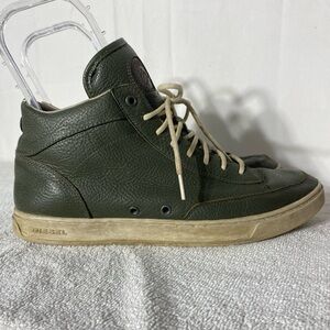 Vintage Diesel Olive Green Leather High Top Sneakers 10
